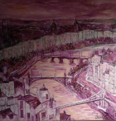 Peinture intitulée "LA SAONE (Lyon)" par Thierry Chanal, Œuvre d'art originale, Huile