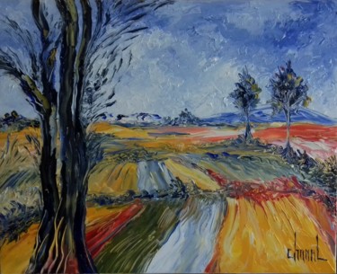Painting titled "LES CHAMPS JAUNES" by Thierry Chanal, Original Artwork, Oil