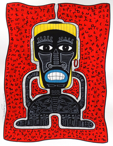 Malerei mit dem Titel "A monkey in the red…" von The Big Fat Boy, Original-Kunstwerk, Acryl