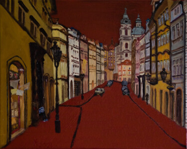 Pintura intitulada "Streetview Of Pragu…" por The Hammer, Obras de arte originais, Óleo