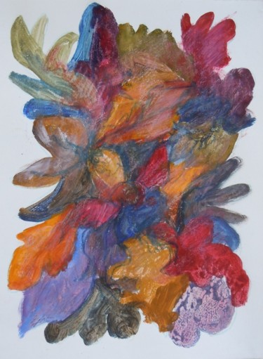 Peinture intitulée "fleurs et feuilles" par Thea, Œuvre d'art originale