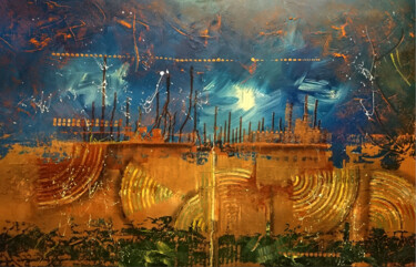 Painting titled "Epave-Sous-Marine" by Thierry Buisson (Theb), Original Artwork, Acrylic Mounted on Wood Panel