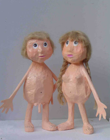 Sculpture intitulée "poupées nues couple" par Thérèse Brandeau, Œuvre d'art originale, Papier