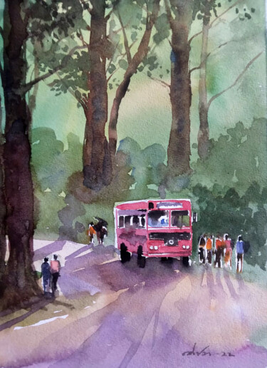 Peinture intitulée "Ride Through Mounta…" par Thejana Roshan Kumara, Œuvre d'art originale, Aquarelle