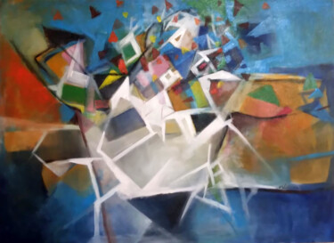 Schilderij getiteld "Through Colored Gla…" door Thejana Roshan Kumara, Origineel Kunstwerk, Acryl Gemonteerd op Frame voor h…