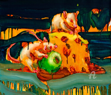 Painting titled "Two mice adam 06 an…" by Thekairos, Original Artwork, Oil