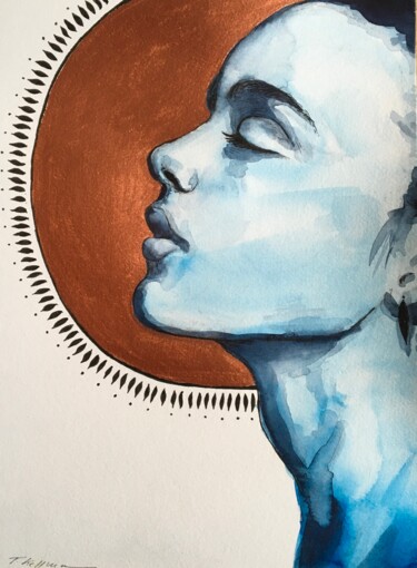 Malerei mit dem Titel "Moongirl" von Thekla Kellmann, Original-Kunstwerk, Aquarell