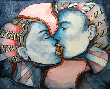 Картина под названием "The Kiss" - Thekla Kellmann, Подлинное произведение искусства, Акварель