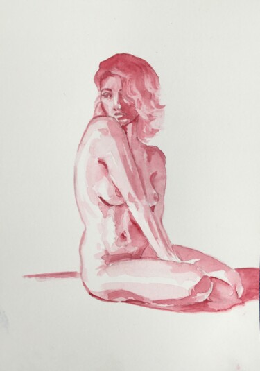 Pintura intitulada "Nude sketch 1" por Thekla Kellmann, Obras de arte originais, Aquarela