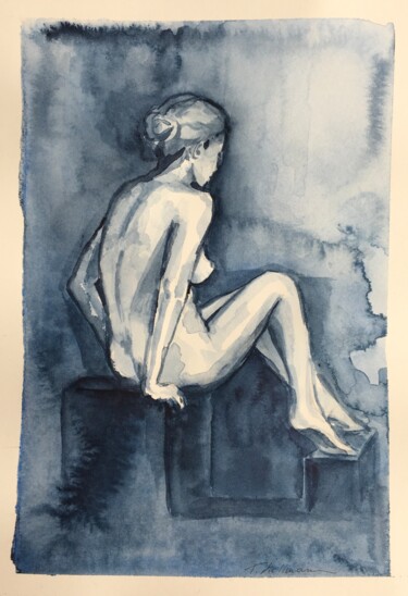 Pittura intitolato "Nude sketch 2" da Thekla Kellmann, Opera d'arte originale, Acquarello