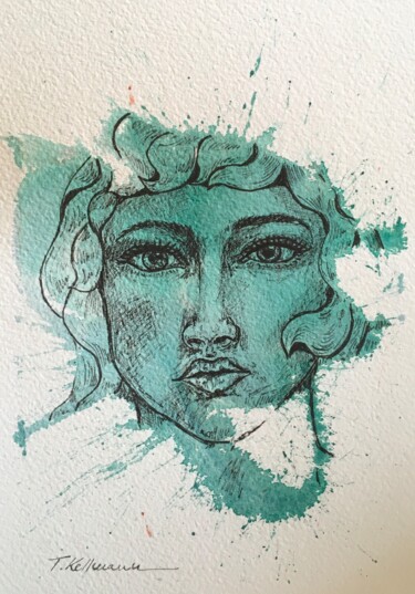 Peinture intitulée "Green woman 3" par Thekla Kellmann, Œuvre d'art originale, Aquarelle