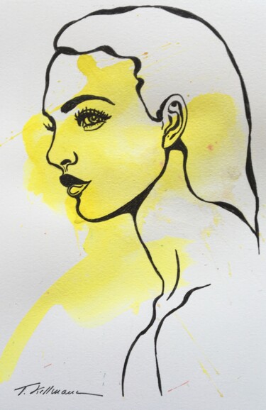 Картина под названием "yellow woman 1" - Thekla Kellmann, Подлинное произведение искусства, Акварель