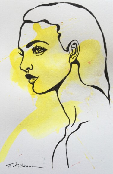 Malerei mit dem Titel "yellow woman 1" von Thekla Kellmann, Original-Kunstwerk, Aquarell