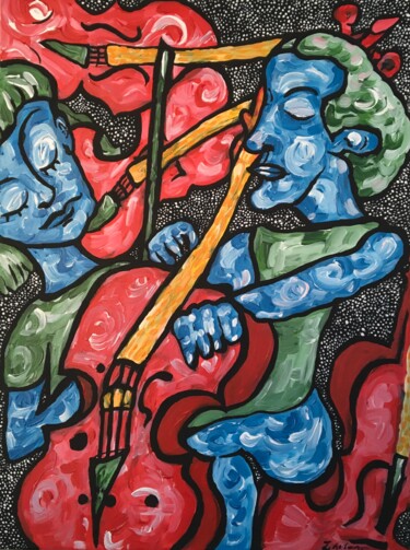 Peinture intitulée "Cello Player" par Thekla Kellmann, Œuvre d'art originale, Acrylique