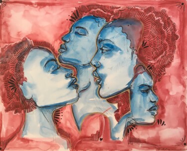 Malerei mit dem Titel "Blue and red Women" von Thekla Kellmann, Original-Kunstwerk, Aquarell