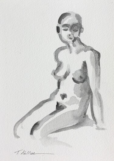 Peinture intitulée "Nude sketch" par Thekla Kellmann, Œuvre d'art originale, Aquarelle