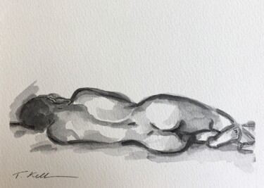 Malerei mit dem Titel "Nude sketch from be…" von Thekla Kellmann, Original-Kunstwerk, Aquarell
