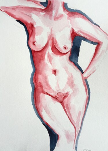 Pintura intitulada "Nude Portrait Nr. 26" por Thekla Kellmann, Obras de arte originais, Aquarela