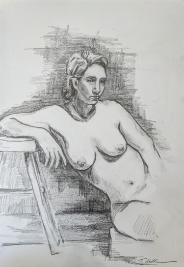 Drawing titled "Nude Portrait Nr.10…" by Thekla Kellmann, Original Artwork, Pencil