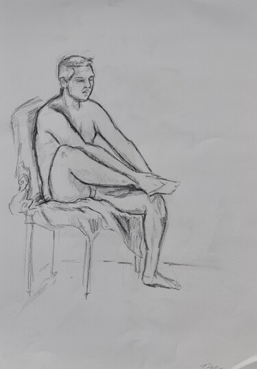 Drawing titled "Nude Portrait Man N…" by Thekla Kellmann, Original Artwork, Pencil