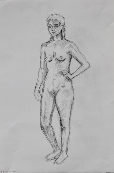 Рисунок под названием "Nude Portrait Women" - Thekla Kellmann, Подлинное произведение искусства, Карандаш