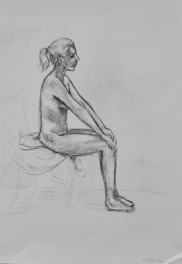 Desenho intitulada "Nude Portrait Women…" por Thekla Kellmann, Obras de arte originais, Lápis