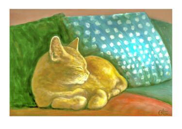 Digital Arts titled "Gatinho cochilando" by Thelmo Silveira, Original Artwork, Digital Painting