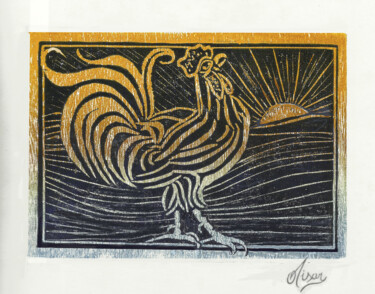 Printmaking titled "GALO DA MADRUGADA" by Thelmo Silveira, Original Artwork, Linocuts