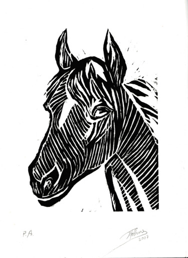 Printmaking titled "Cabeça de cavalo" by Thelmo Silveira, Original Artwork, Xylography