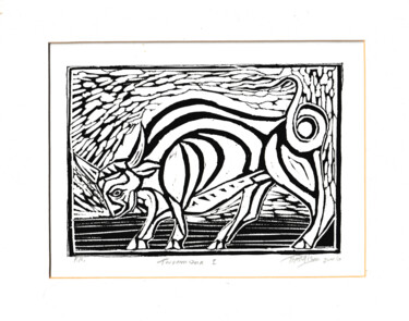 Gravures & estampes intitulée "TAUROMAQUIA I" par Thelmo Silveira, Œuvre d'art originale, Linogravures