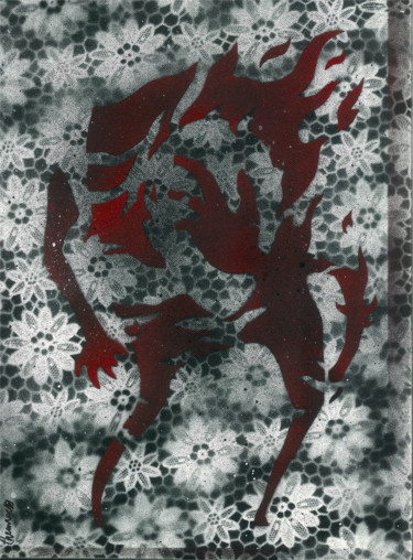 Картина под названием "corps et flammes 2…" - Themroc, Подлинное произведение искусства, Трафарет Установлен на Деревянная р…