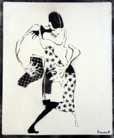 Pintura intitulada "femme à sac" por Themroc, Obras de arte originais, Tinta spray Montado em Armação em madeira