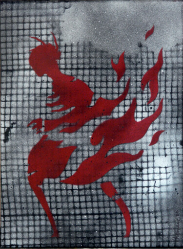 Картина под названием "colère" - Themroc, Подлинное произведение искусства, Рисунок распылителем краски Установлен на Деревя…
