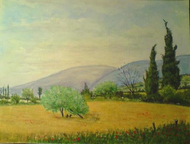 Painting titled "oliviers et cyprès 2" by Cedric Thenot, Original Artwork