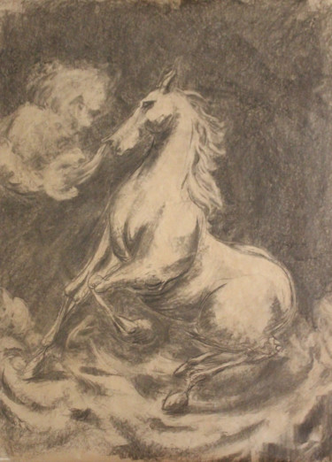 Drawing titled "Horse charcoal I" by Théo Bernal, Original Artwork, Charcoal