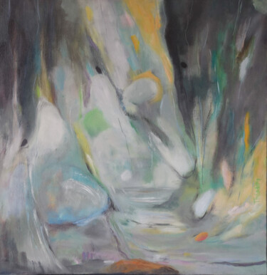 Painting titled "RIVIÈRE XXVIII" by Théodora Bernardini, Original Artwork, Oil Mounted on Wood Stretcher frame