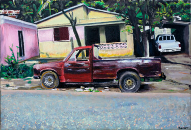 Painting titled "Pick up, République…" by Théodore Bouret, Original Artwork, Oil Mounted on Wood Stretcher frame