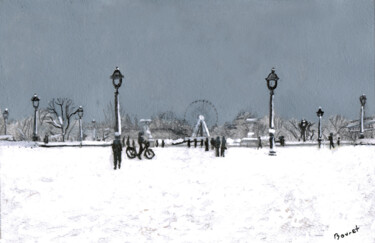 Dessin intitulée "Paris sous la neige…" par Théodore Bouret, Œuvre d'art originale, Marqueur