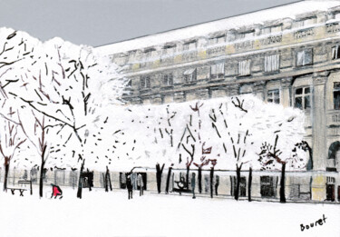 Desenho intitulada "Paris sous la neige…" por Théodore Bouret, Obras de arte originais, Canetac de aerossol