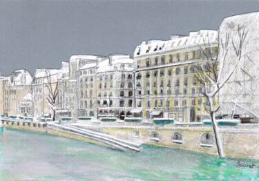 Dibujo titulada "Paris sous la neige…" por Théodore Bouret, Obra de arte original, Bolígrafo