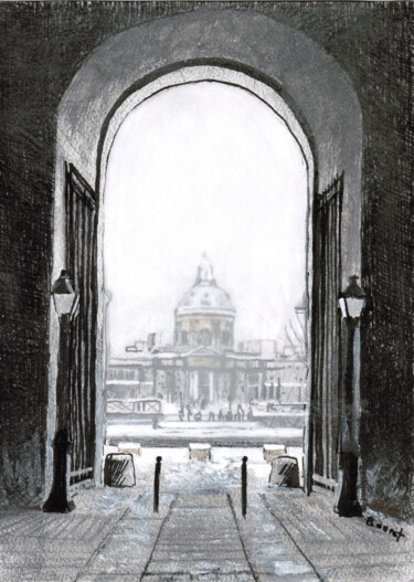 "Paris sous la neige…" başlıklı Resim Théodore Bouret tarafından, Orijinal sanat, Tükenmez kalem