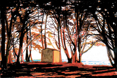 Malerei mit dem Titel "Cabane sous les sap…" von Théodore Bouret, Original-Kunstwerk, Marker