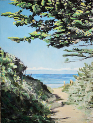 Painting titled "Chemin de la plage" by Théodore Bouret, Original Artwork, Oil Mounted on Wood Stretcher frame