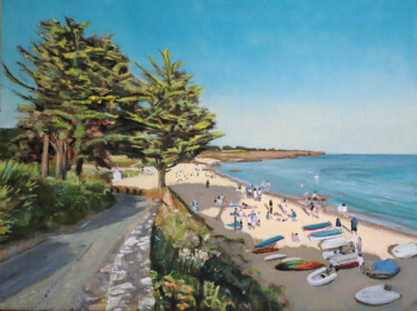 Painting titled "La plage des Vieill…" by Théodore Bouret, Original Artwork, Oil
