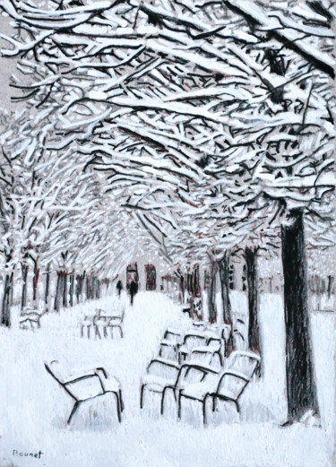 "Paris sous la neige…" başlıklı Resim Théodore Bouret tarafından, Orijinal sanat, Işaretleyici