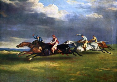 Картина под названием "The Epsom Derby" - Théodore Géricault, Подлинное произведение искусства, Масло