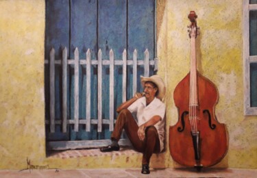 Pittura intitolato "Musician from Cuba." da Theodoros Markopoulos, Opera d'arte originale, Pastello