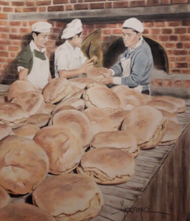 Painting titled "Bakery" by Theodoros Markopoulos, Original Artwork, Pastel