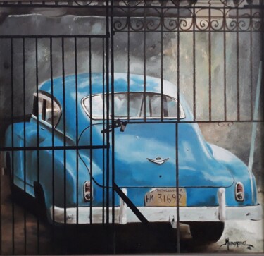 Schilderij getiteld "Old american cars i…" door Theodoros Markopoulos, Origineel Kunstwerk, Olie