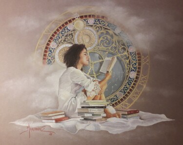 Pintura intitulada "Reading time." por Theodoros Markopoulos, Obras de arte originais, Pastel